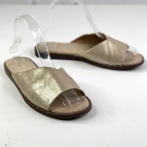 Franco Sarto Riviera gold metallic studded leather slides mules summer 7.5